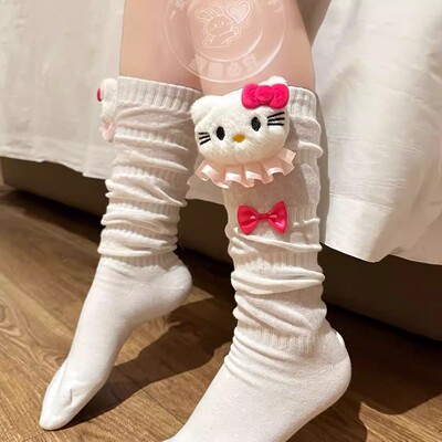 甜心亚比可爱立体熊猫玩偶袜子日系洛丽塔jk蝴蝶结kt猫咪小腿袜
