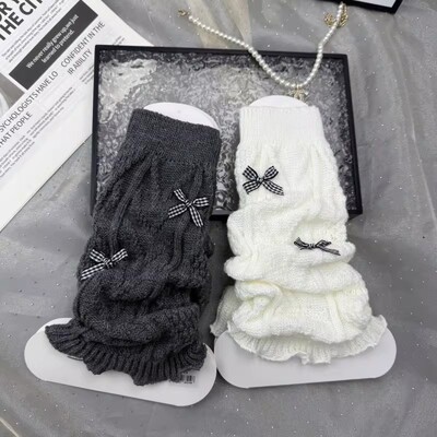 日系白色袜套春秋款蝴蝶结针织堆堆袜女秋冬y2k袜筒雪地靴芭蕾DLH