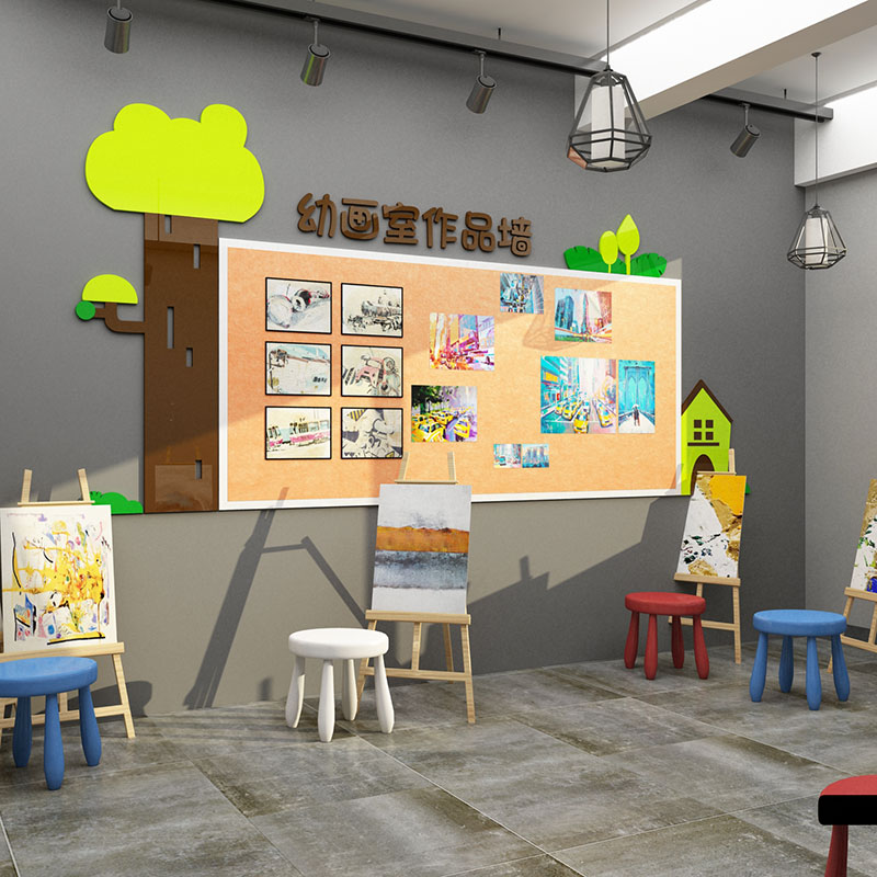 毛毡墙贴画室布置美术教室环境创材E料主题作品展示栏幼儿园面装