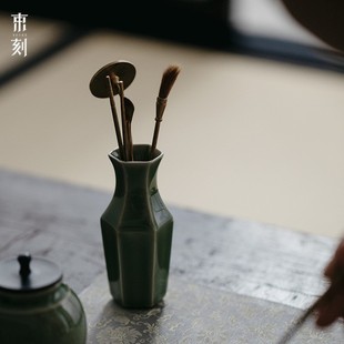 越窑龙泉青瓷手工陶瓷香道炉收纳瓶三事香箸瓶花器Y仿木根形香箸