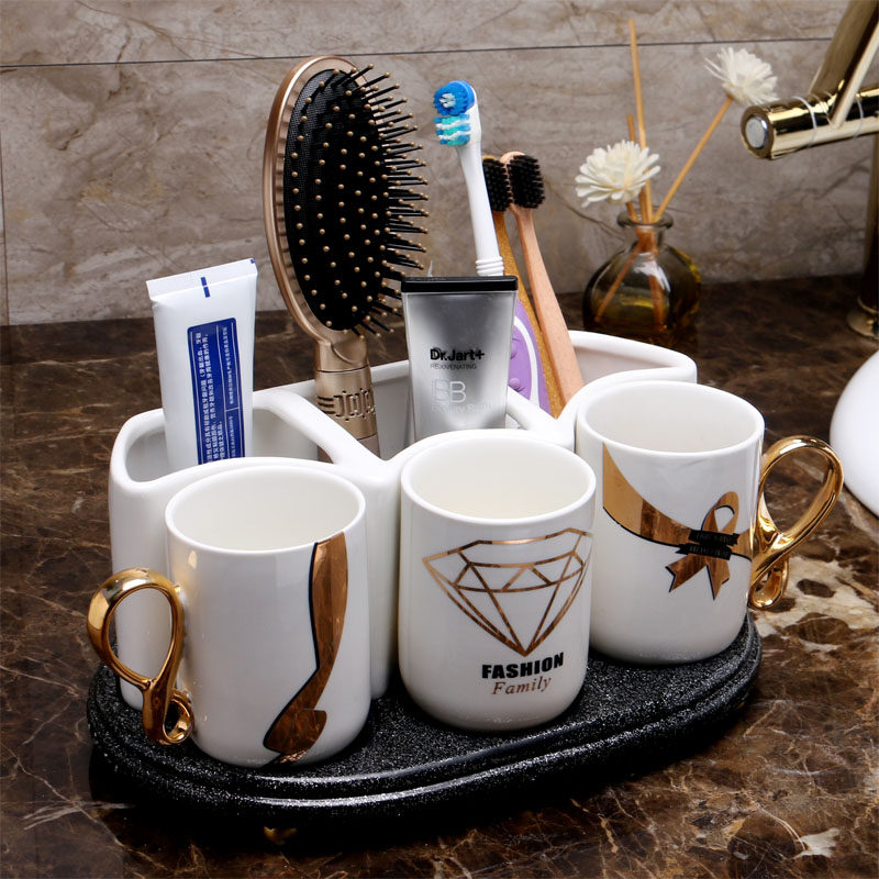 欧式陶瓷卫e浴五件套带托盘牙刷架牙具座漱口刷牙杯家用洗漱杯套,家庭/个人清洁工具,浴室用品套件,淘宝优惠券,粉丝福利购,淘宝优惠卷
