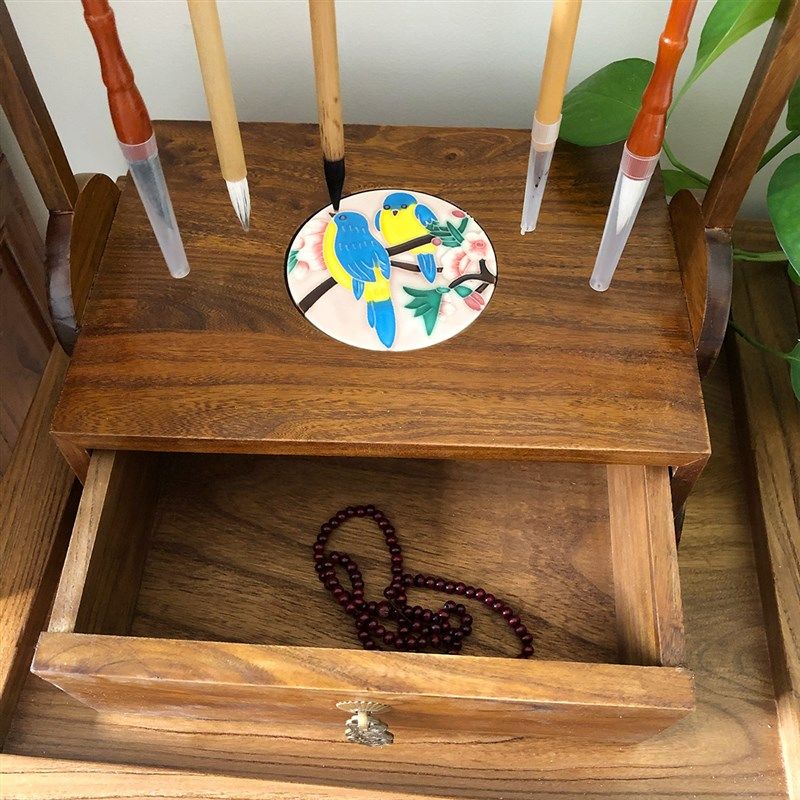 [绘陶家居]老榆木实木笔挂镶嵌立体浮雕手绘Q陶瓷板桌面摆件笔搁,收纳整理,桌面收纳盒,淘宝优惠券,粉丝福利购,淘宝优惠卷