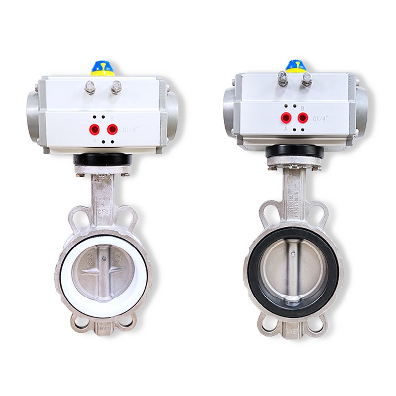 304不锈钢气动蝶阀四氟对夹气动蝶阀D671X-16P耐腐蚀耐.酸碱开关