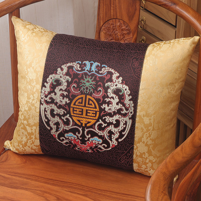 中式抱枕红木沙发靠垫枕芯茶椅腰枕复古高K档办公室靠背套绣花特