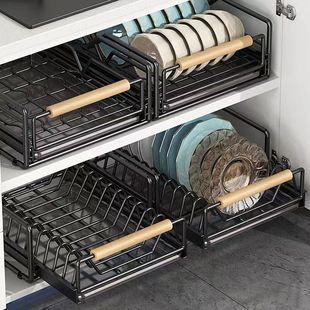 厨房拉篮置物架双层n碗盘沥水架单层可叠加下水槽橱柜内分层抽屉