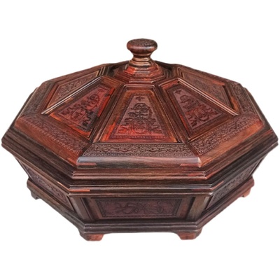 寮国大红酸d枝带盖子分格中式红木干果盒实木家用客厅糖果盒木质