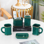 轻奢欧式 浴室用品卫生间漱口杯牙刷杯套 a陶瓷卫浴五件套洗漱套装