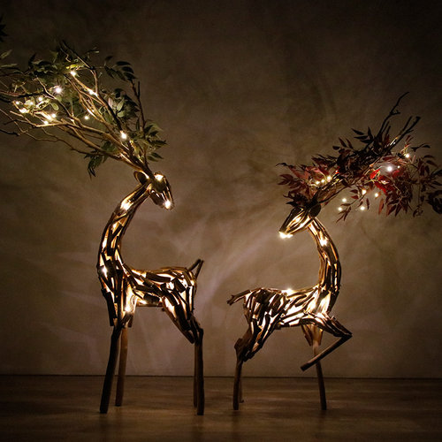 木质大鹿b雕塑落地别墅橱窗摆件民宿手工轻奢开业送礼户外家居装