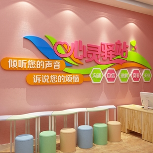 心理咨询室挂图辅导构墙面装饰心灵驿站儿童之家文化布置