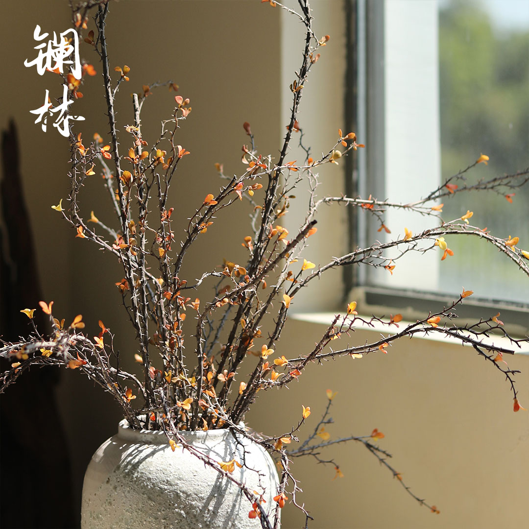 柳芽嫩芽秋色仿真树枝柳条装饰复古带刺枝侘寂风民宿餐桌艺摆设