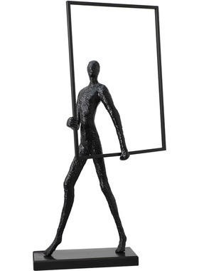 中式样板房间软装饰品雕塑人物铁艺摆设复古风客厅玄关电视柜