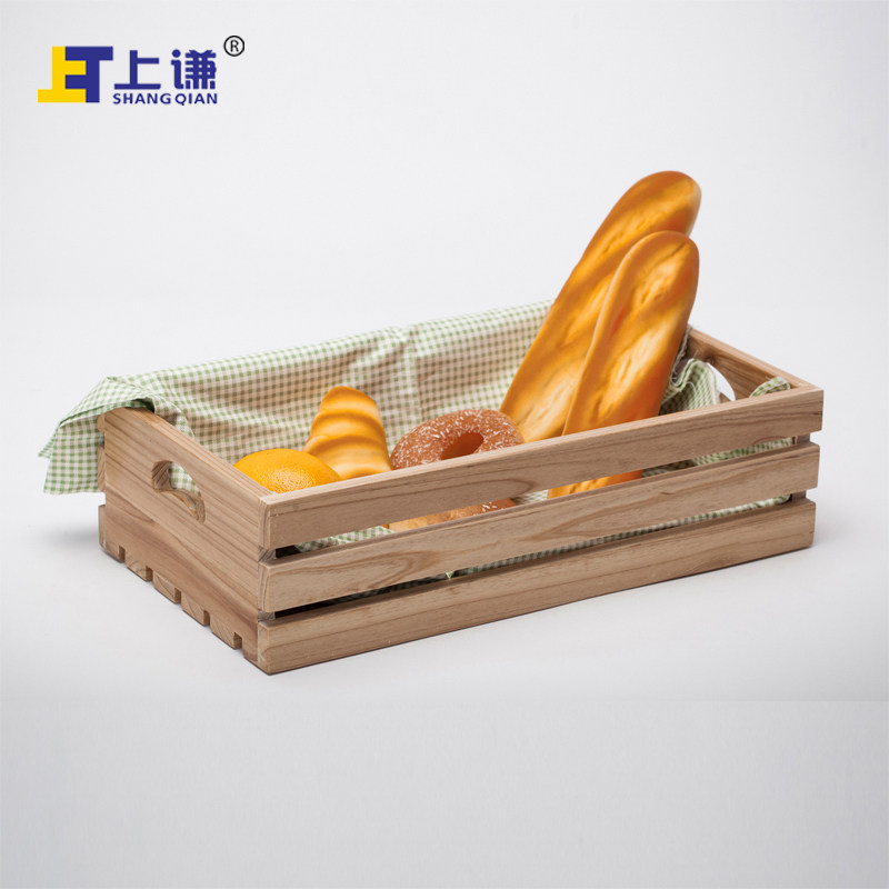 上谦杉木篮置物筐糕点西饼面包房烘焙展柜中岛柜陈列软装陈设