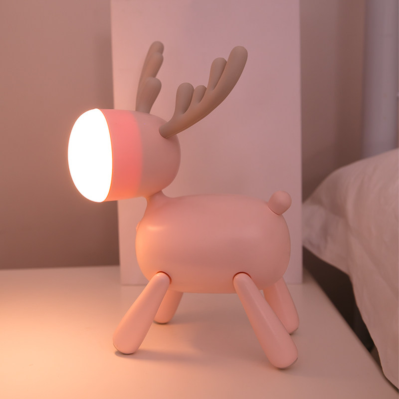 麋鹿充电床头灯儿童卧室睡眠小夜灯柔光护眼定时伴睡插电台灯