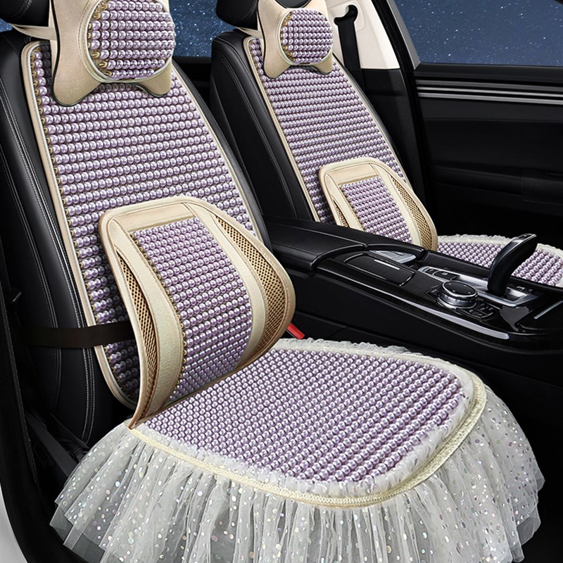 汽车珍珠坐垫小三件座垫靠背四季通用夏季凉垫腰靠蕾丝方垫头枕