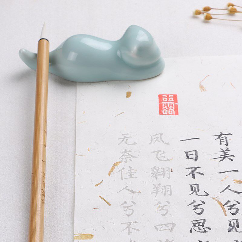 萱雅斋萌猫陶瓷笔架笔搁拍摄小道具书房小装饰品毛笔书法用具