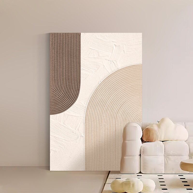 奶油侘寂风客厅装饰画级感抽象肌理砂岩壁画玄关挂画沙发落地画