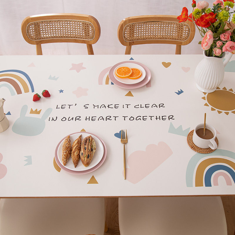 in少女风格皮革餐桌垫免洗防水防油防烫隔热桌布定制圆桌垫