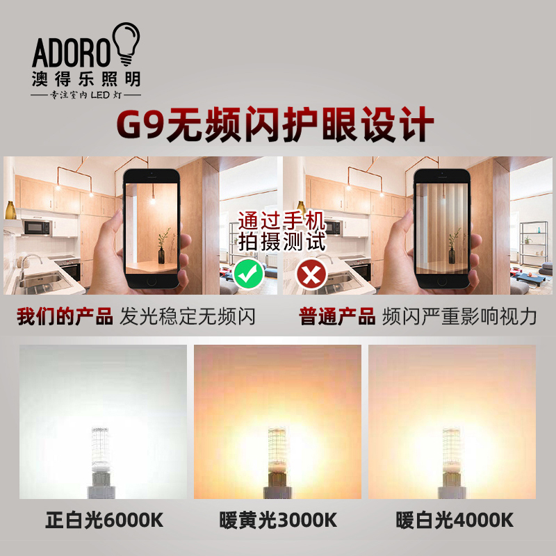 G9灯泡LED三色插脚灯珠宽压110V通用高显色无频闪 分子灯光源