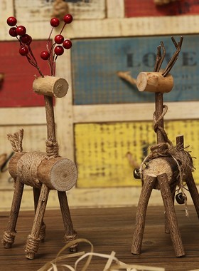 创意木工艺小饰品小鹿木质桌面摄影道具装饰爱手工艺品木制