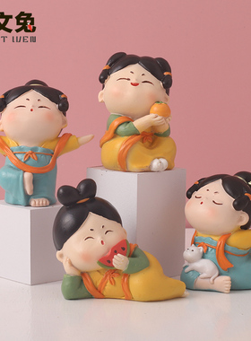 创意唐仕女古风玄关酒柜客厅桌面小办公装饰品汽车中控台摆设