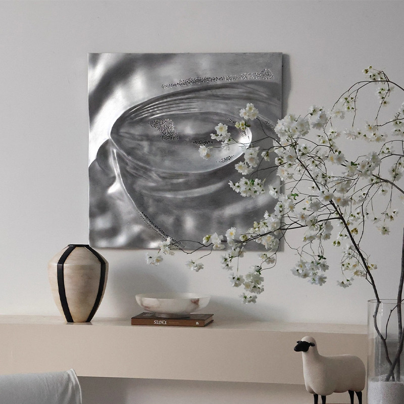 现代简约抽象客厅挂画轻奢高级感入户玄关壁画银色高级饭厅装饰画