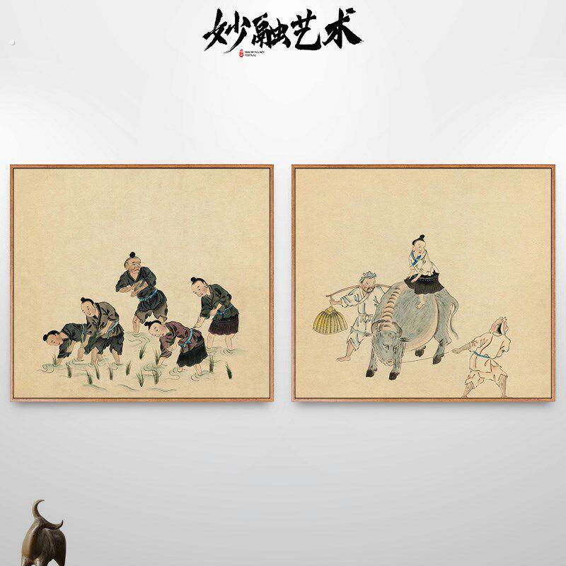 黔苗图苗族人物画少数民族特色民俗画壁画走廊装饰画过道竖版挂画