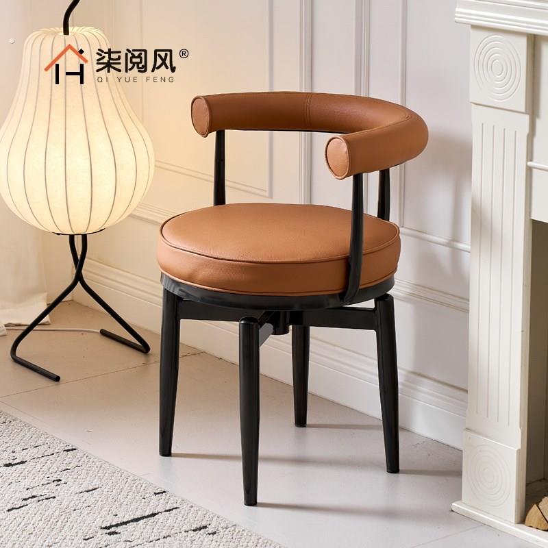 中古铁艺可旋转餐椅家用弹簧坐垫软皮靠背凳子休闲单人办公书桌椅