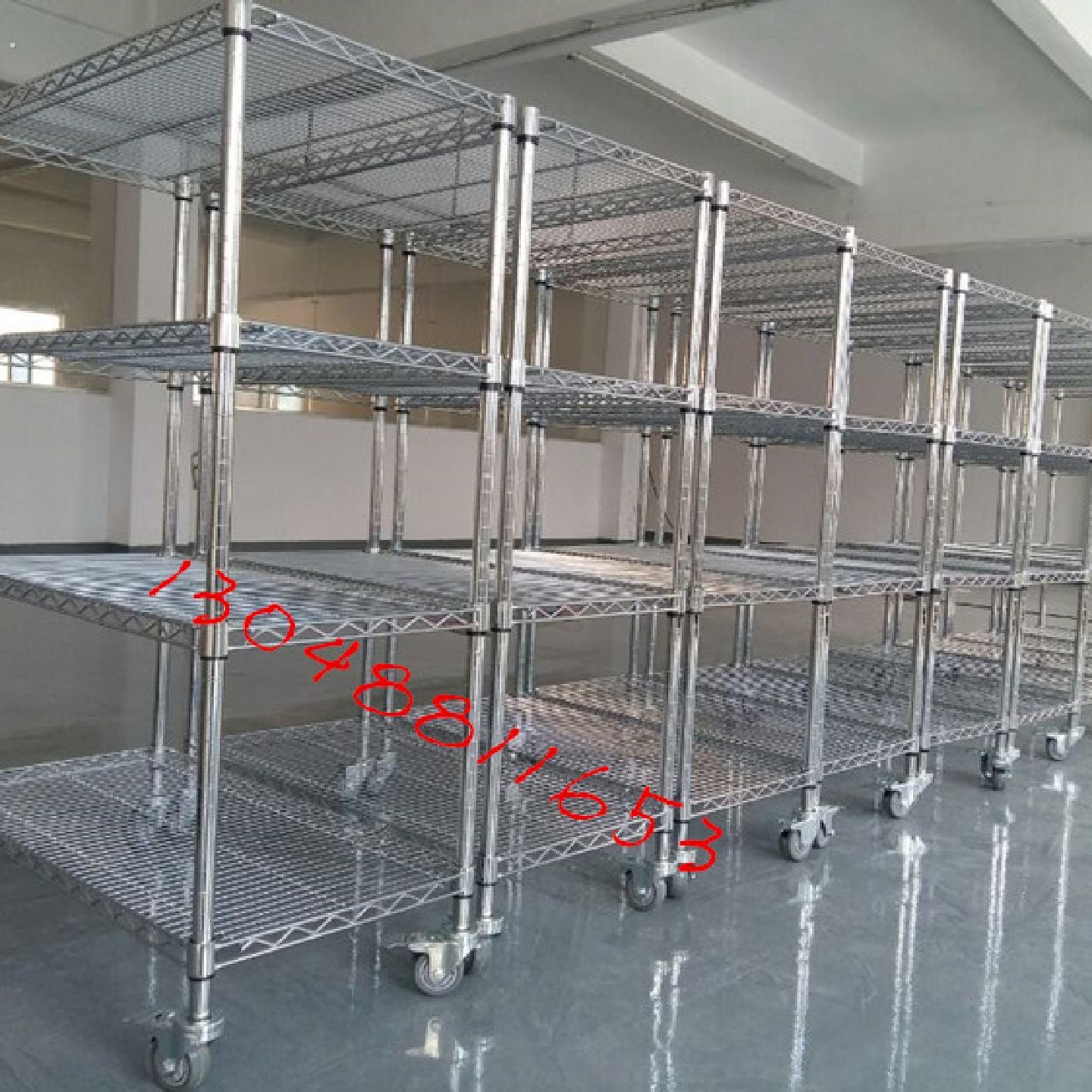 仓库不锈钢扶手货架家用带轮线网移动置物架镀铬防静电物料储藏架