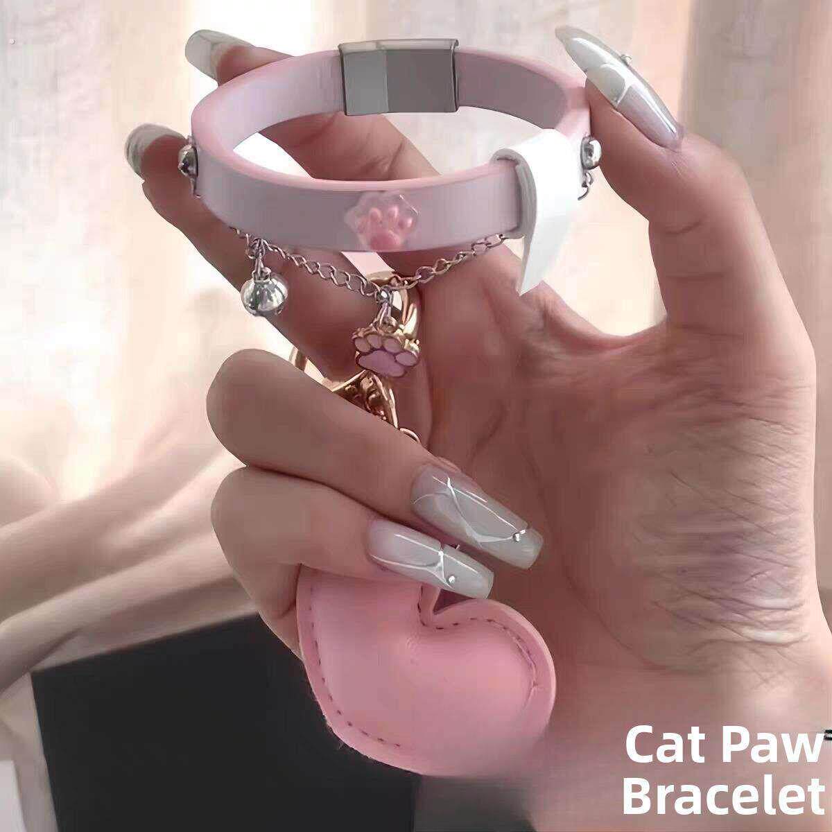 猫爪手炼创意甜酷辣妹流苏铃铛手环皮质手镯闺蜜同款七夕节小礼物