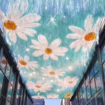 夏季遮阳防晒创意雨丝帘图案字体定制异形商场风景区商业街装饰美