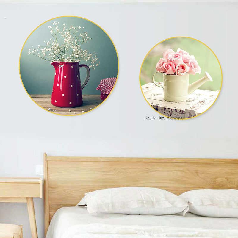 唯美小清新装饰画客餐厅卧室挂画圆形玄关小众背景墙壁画玄关竖挂