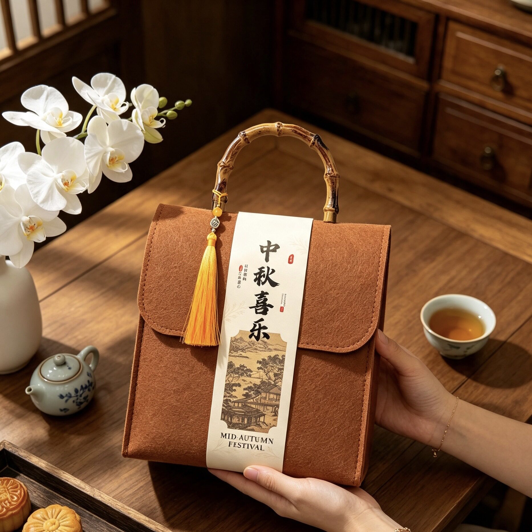 2026高档古风中秋礼品袋新款酒店中秋月饼礼盒送员工礼袋包装盒子