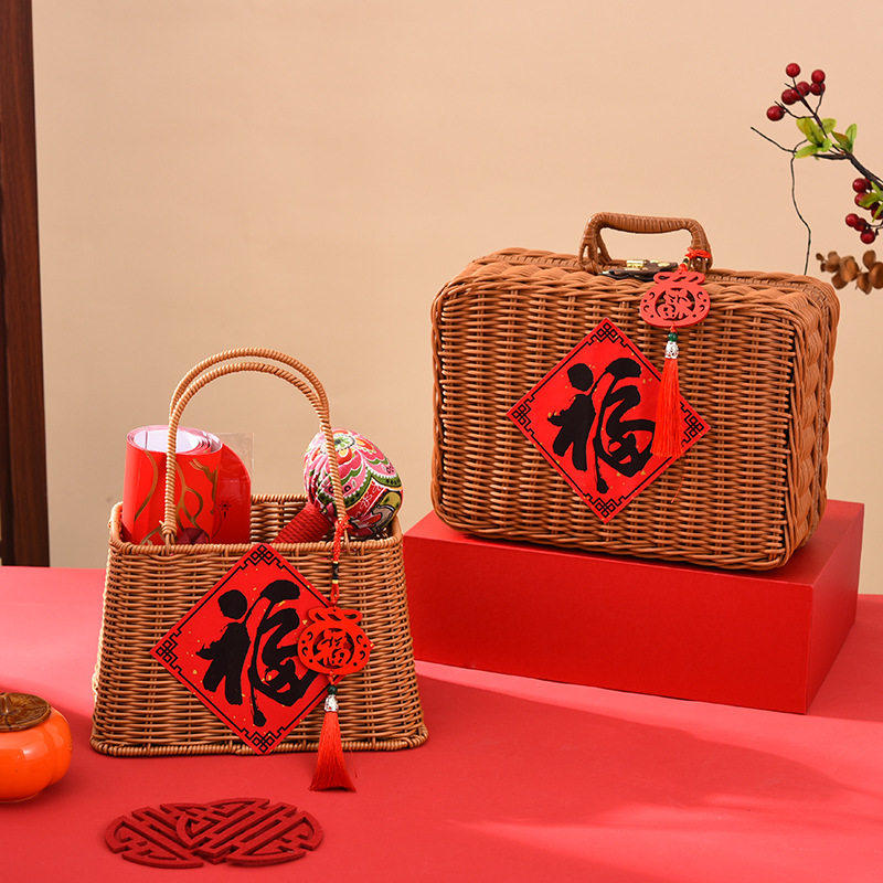 新款马年春节年礼盒复古藤编手提篮坚果饼干包装盒货新年伴手礼盒,包装,中秋礼品包装,淘宝优惠券,粉丝福利购,淘宝优惠卷