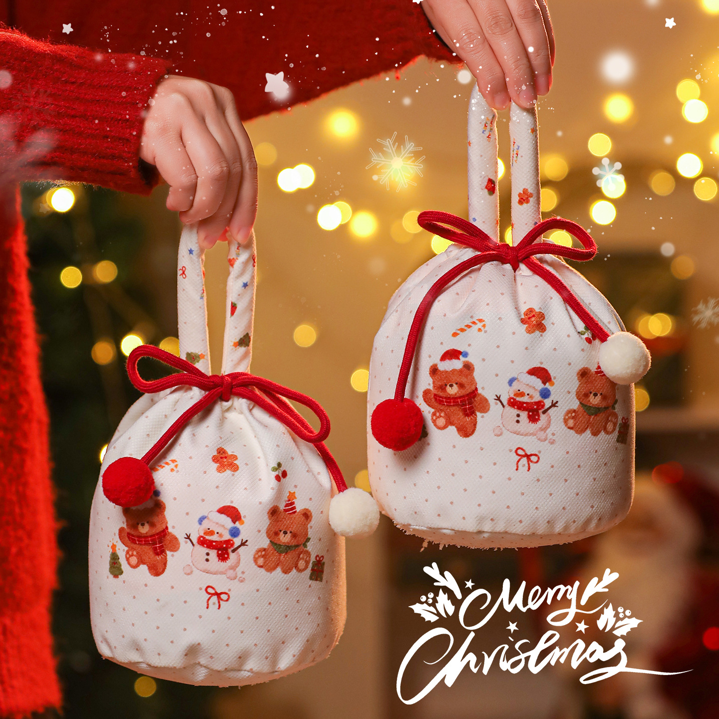 2025圣诞节礼物袋平安果绒布束口袋子圣诞苹果丝绒袋平安夜糖果盒