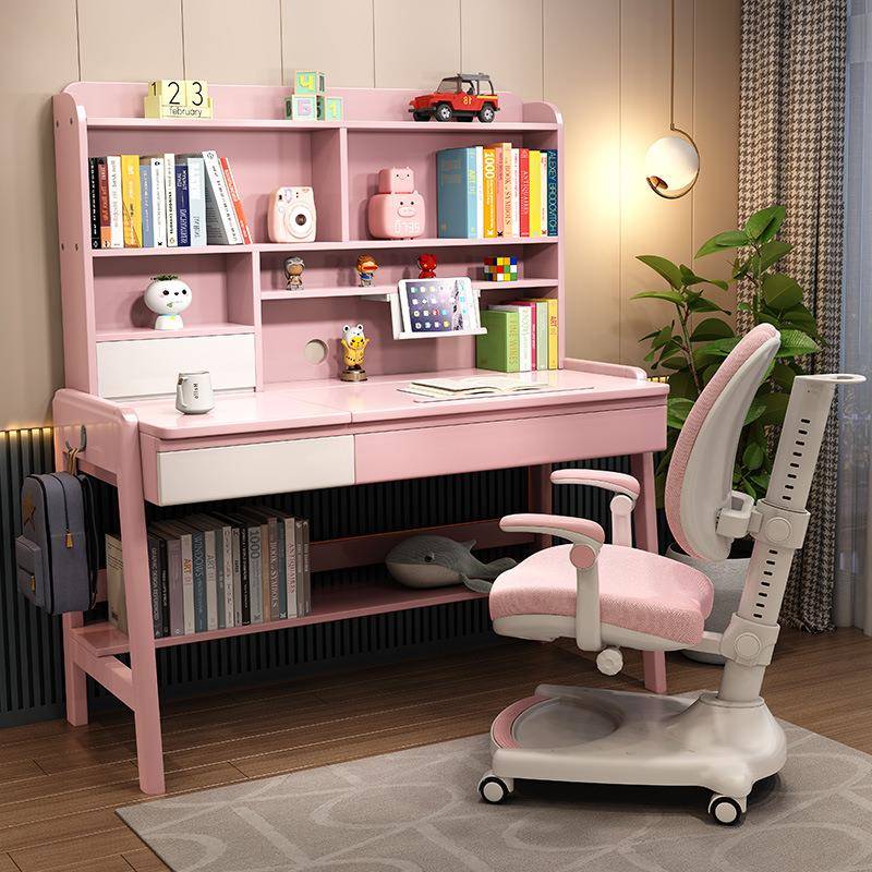 儿童学习桌男女孩课桌家用卧室中小学生写字桌椅子可升降实木书桌
