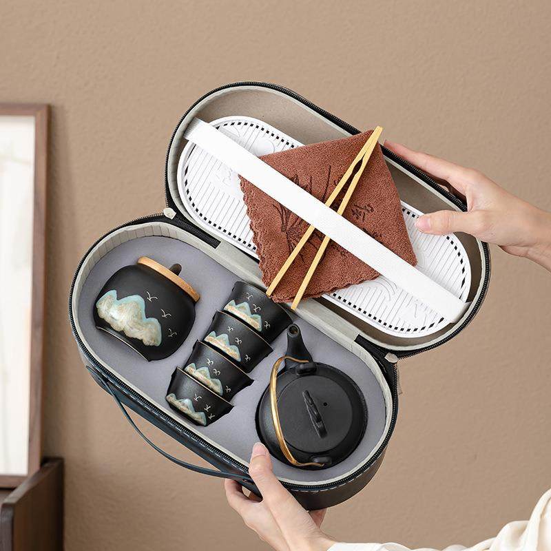 黑陶青山旅行茶具套装户外露营便携茶具一壶四杯收纳包带罐商务礼,金属材料及制品,金属加工件/五金加工件,淘宝优惠券,粉丝福利购,淘宝优惠卷