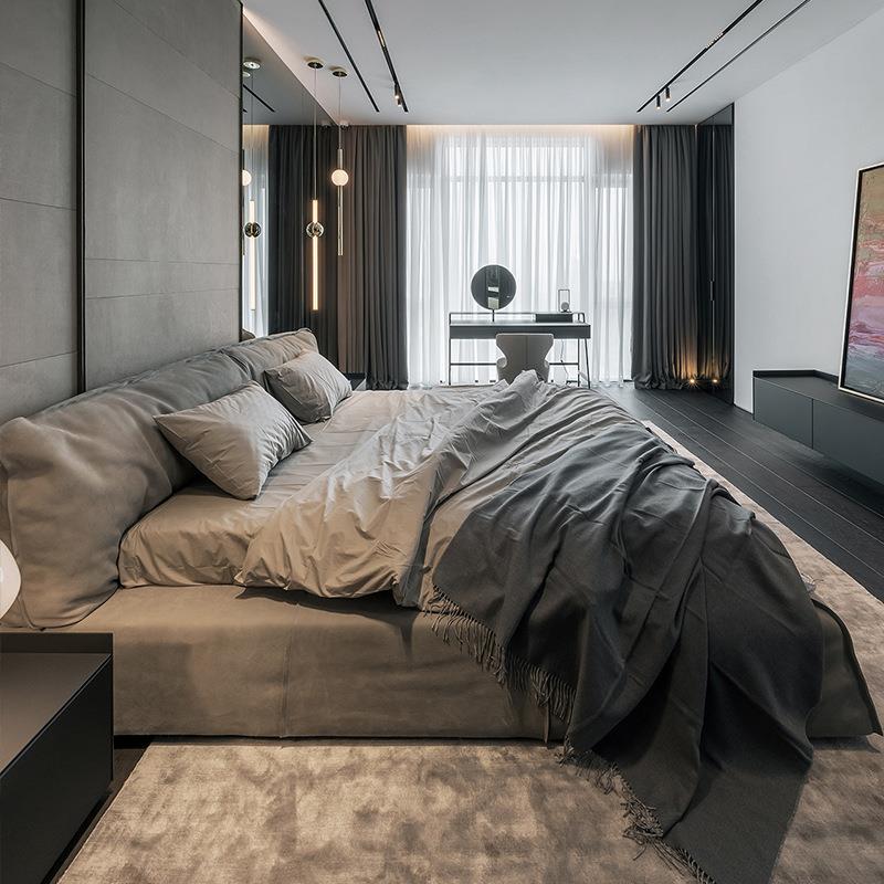 意式设计师大床主卧床双人软包实木床大巴黎Paris别墅磨砂皮家具