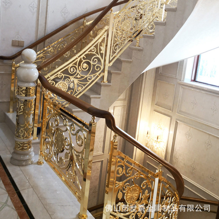 欧式别墅纯铜旋转楼梯护栏扶手铜楼梯护栏室内铜艺护栏五谷丰登