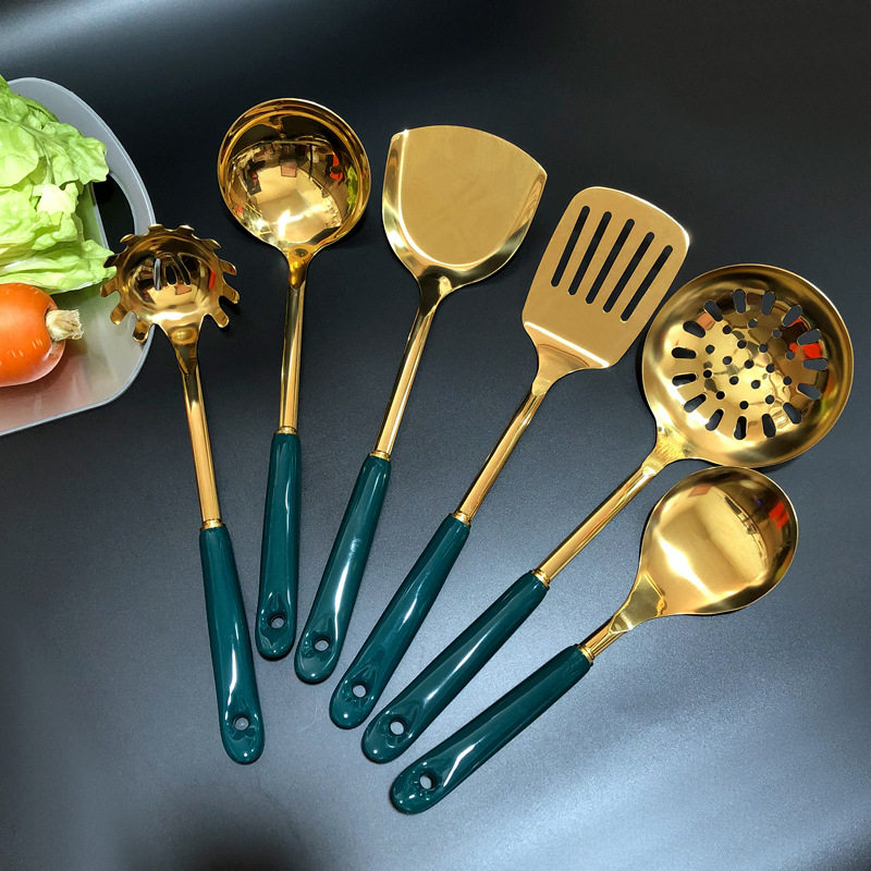 不锈钢厨具套装家用厨房烹饪铲勺七件套陶瓷手柄锅铲炒铲汤勺漏勺