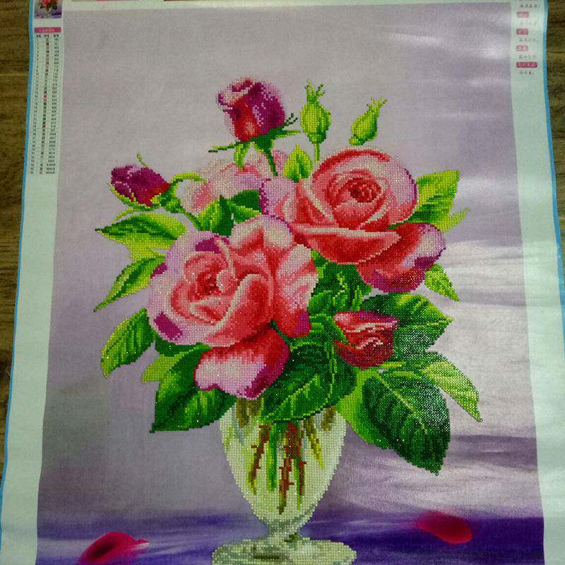 5D钻石画绣好的成品图嫣红玫瑰非满钻纯手工贴十字绣成品出售外贸