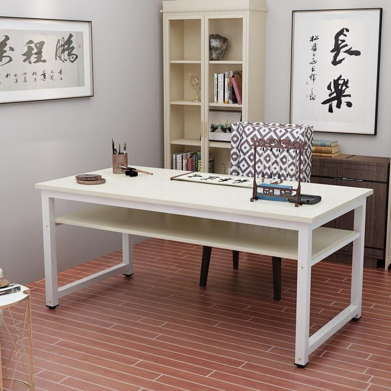 简约双层书画书法桌画案画台阅览室桌椅长条培训桌国学培训课桌