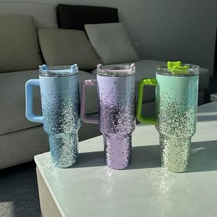 新款不锈钢带手柄40oz冰霸杯亮片三色吸管杯大容量巨型汽车杯