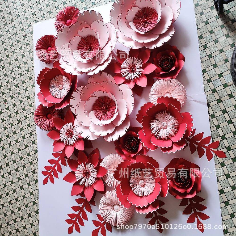 荷兰店铺橱窗装饰纸花婚礼背景花墙公司店铺形象墙大型18朵+6叶