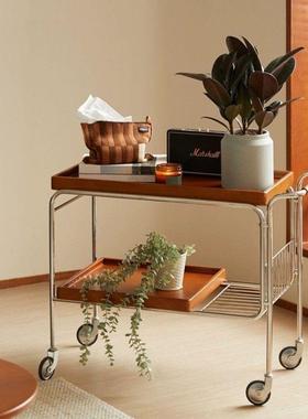 复古茶水小推车网红实木沙发边几中古日式可移动茶几客厅边柜餐车
