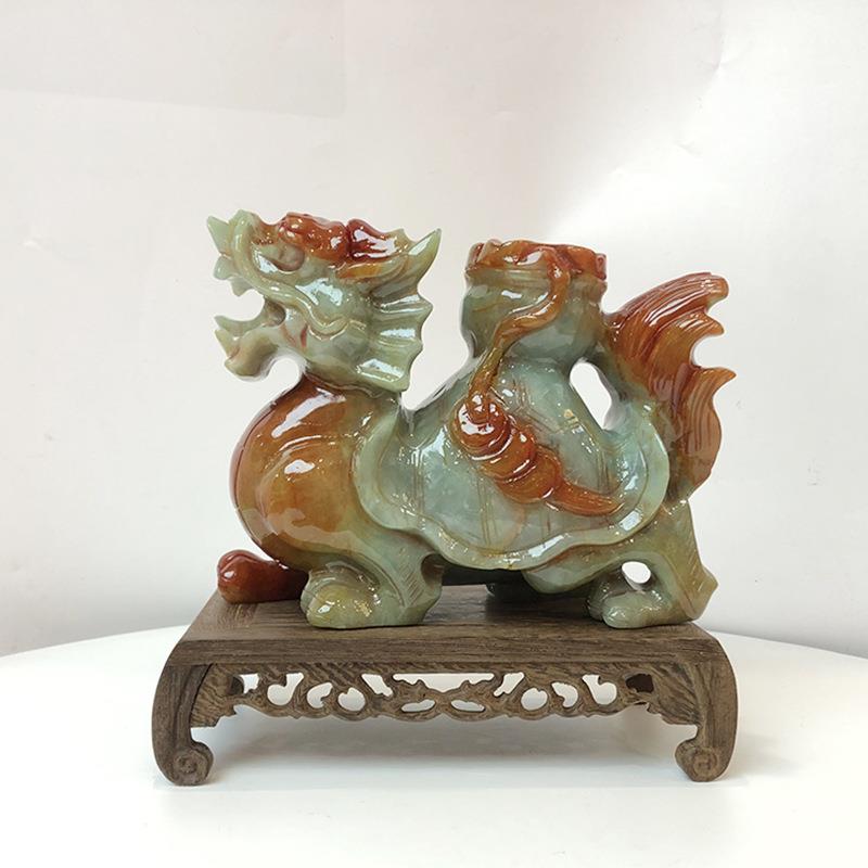 钰程本命年玉器长20厘米岫岩玉龙龟聚宝盆钱串子龟摆件家居摆设