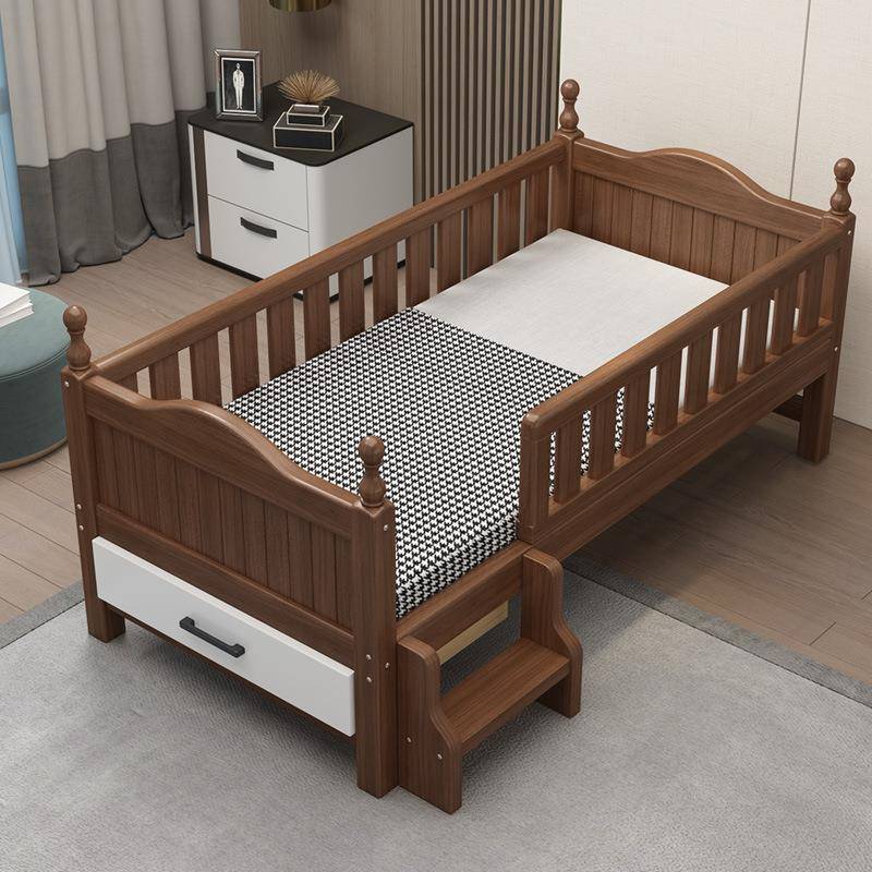 实木儿童床带护栏胡桃木婴儿床边加宽拼接大床男女小孩单人床