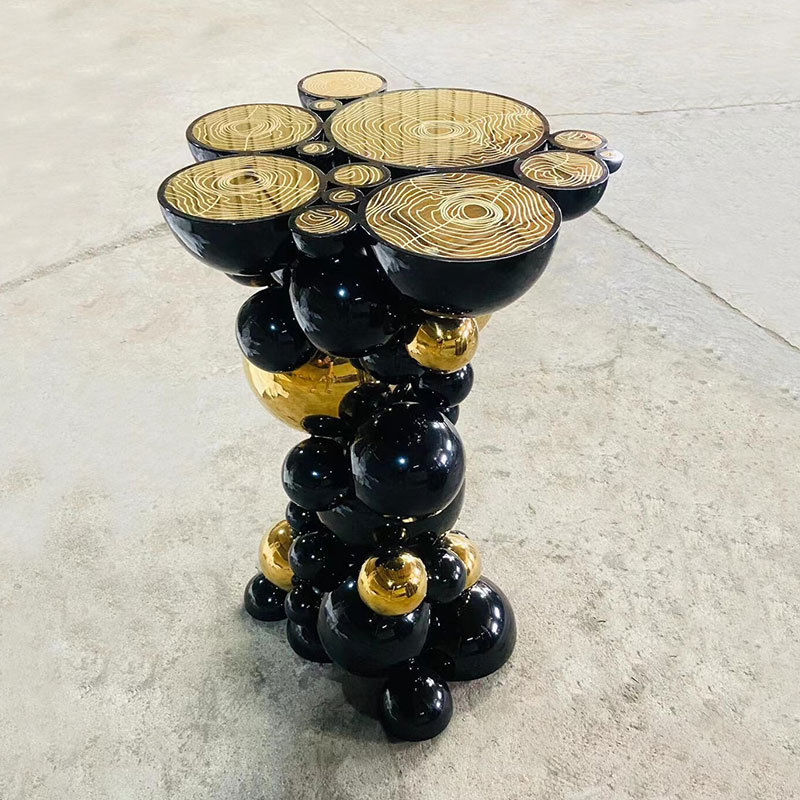 bocadolobo金属黑色球球边几设计感艺术蚀刻台面客厅沙发奢华边桌
