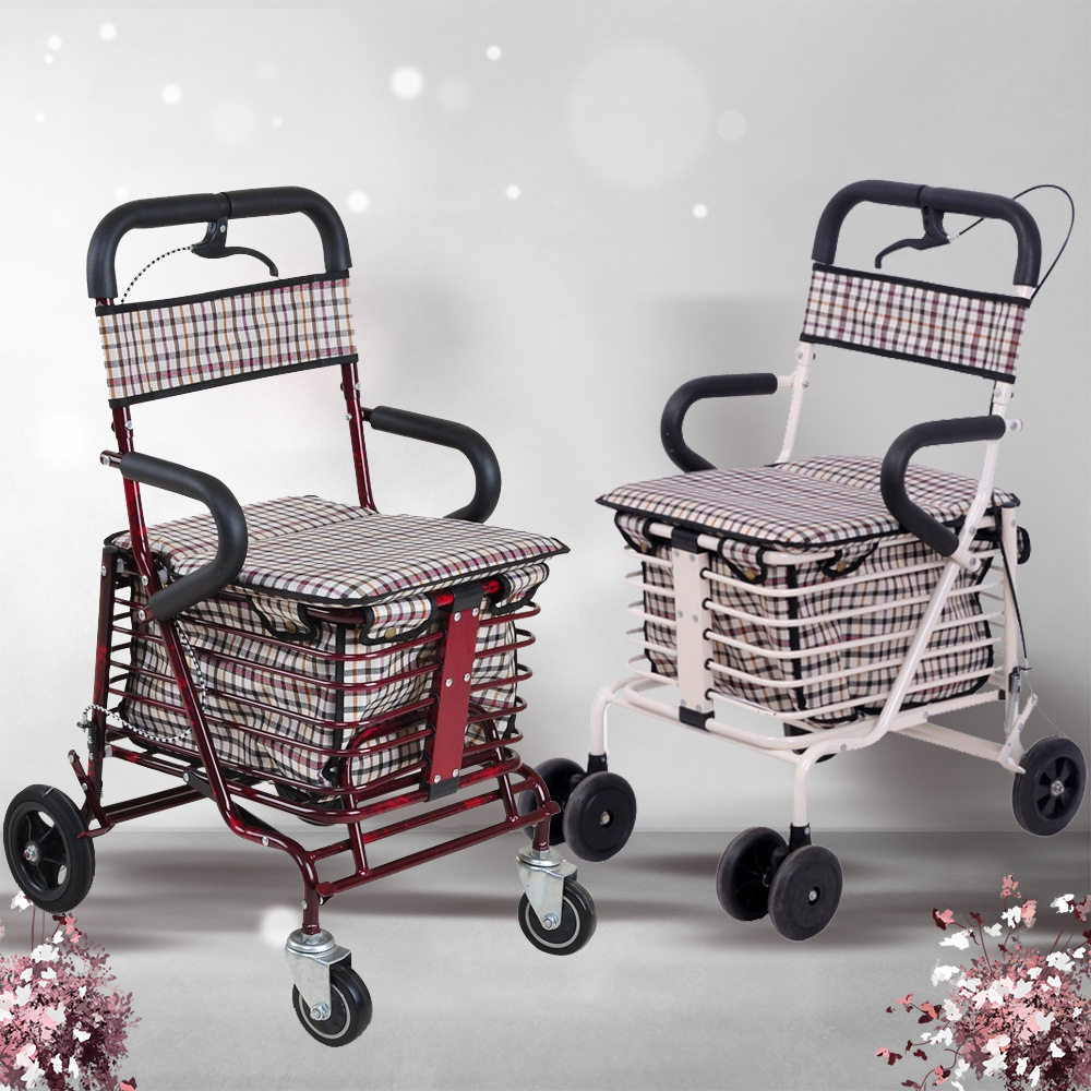 老年购物车老人代步车手推车助行助步器可坐可推四轮买菜座椅折叠