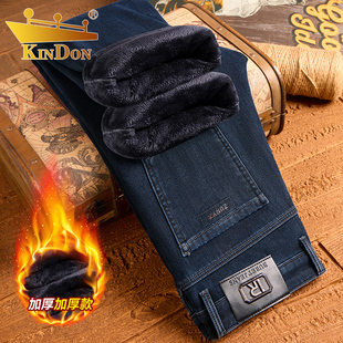 金盾冬季加绒加厚男士牛仔裤直筒宽松商务休闲中年保暖御寒长裤男