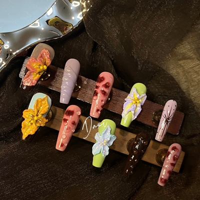 大喜DAXI【花卉主义】ins手工穿戴甲花卉多巴胺撞色活力高级雕花